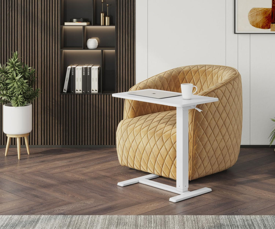 ESMART EACM-121WW 71 x 40 cm Weiss - Mobiler stufenlos pneumatisch höhenverstellbarer Beistelltisch