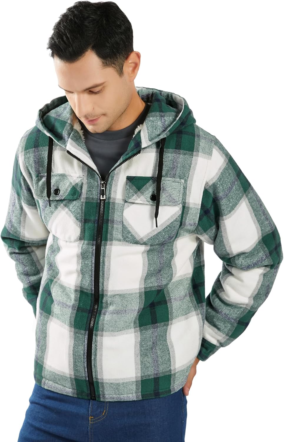 SwissWell Herren Hemdjacke Verdicken Kariertes mit Zipper Flanelljacke Plüschfutter Freizeit Gefütte