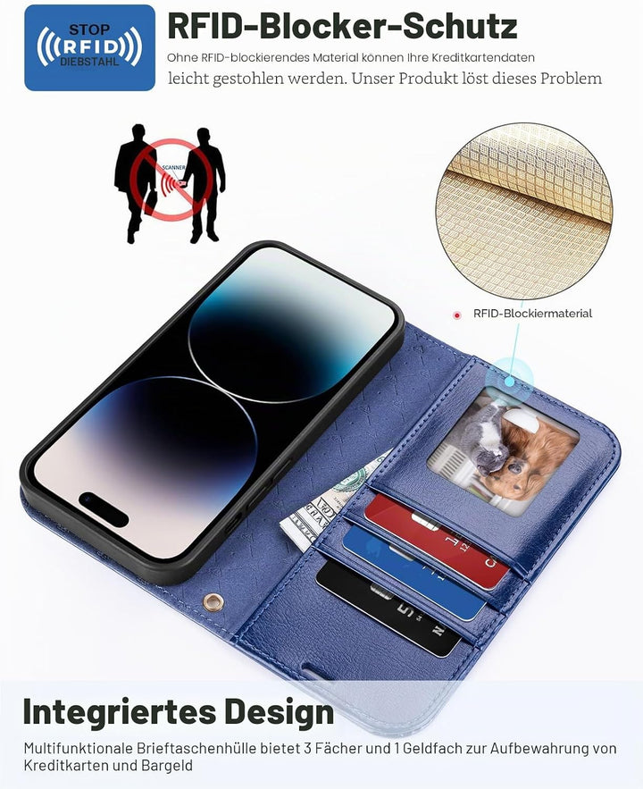 OCASE Kompatibel für iPhone 15 Pro Hülle (2in1) Leder Stossfestes Case, Abnehmbare magnetische Hülle