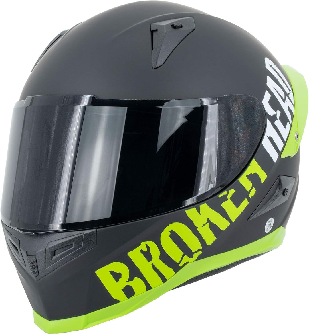 Broken Head BeProud Pro Motorradhelm Grün Mit Spoiler - Integral-Helm Mit Klarem + Schwarzem Visier
