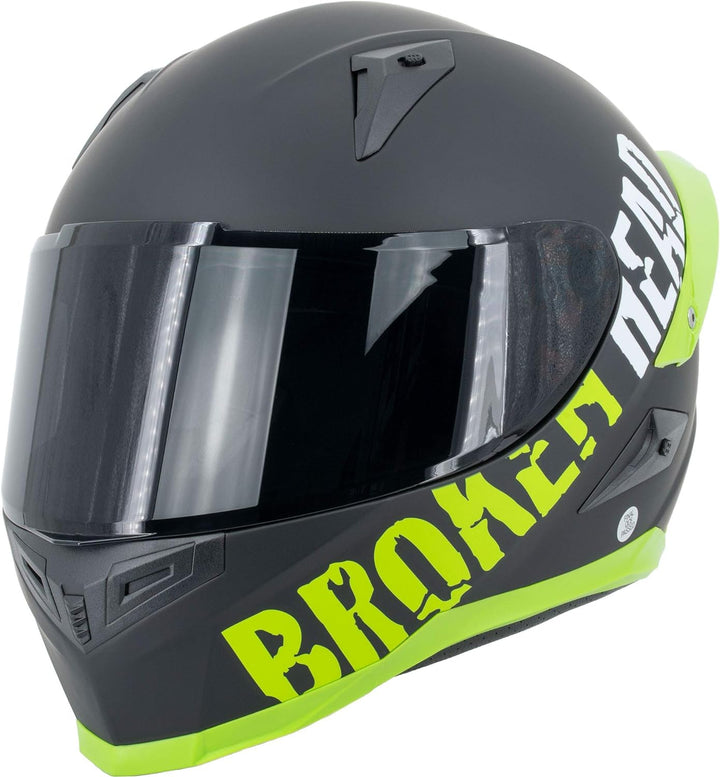 Broken Head BeProud Pro Motorradhelm Grün Mit Spoiler - Integral-Helm Mit Klarem + Schwarzem Visier