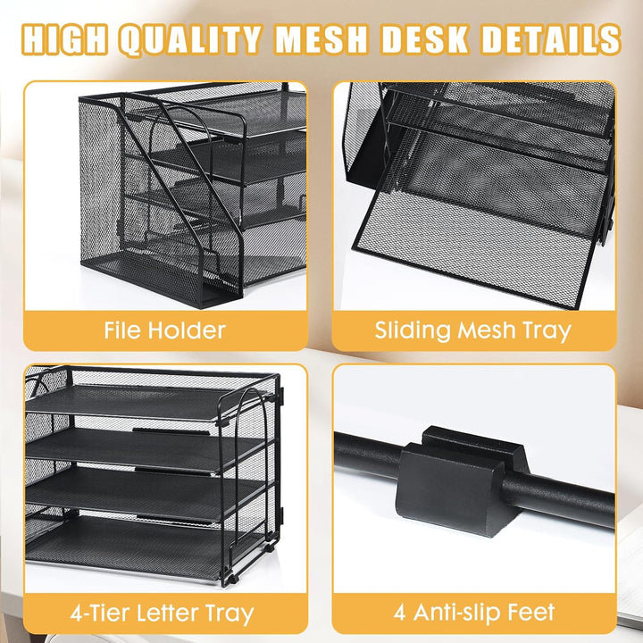 4-Trays Desktop File Organizer, Mesh Office Desk Supplies Organizer Dokument Brieffachhalter mit Sch