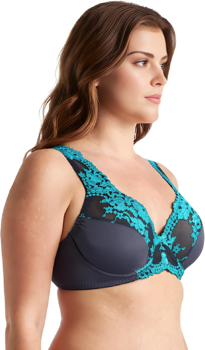 Curve Muse Damen Minimizer Ungefütterter Bügel-BH mit Spitzenstickerei - 2er Pack 75B Lavendel, Grau