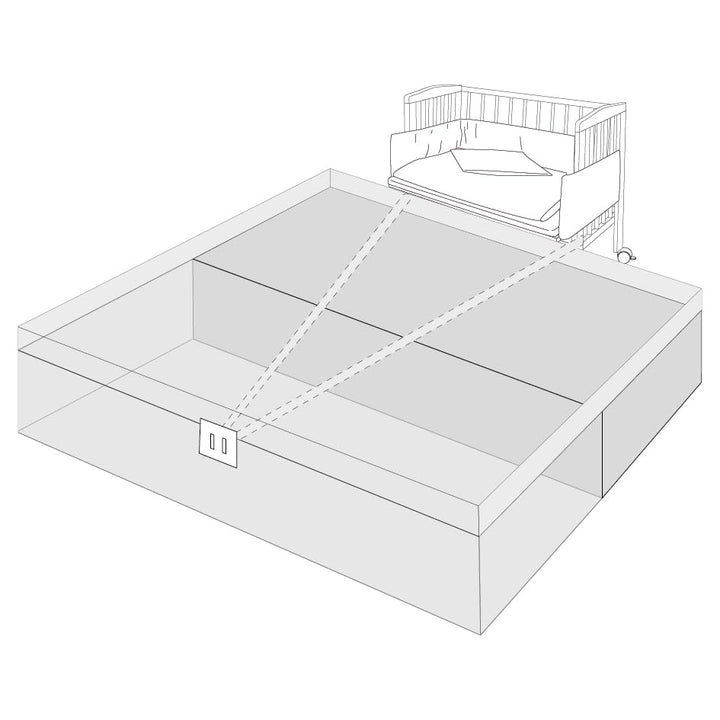 Waldin Beistellbett mit Matratze, höhen-verstellbar, Holz Natur unbehandelt,Grosse Liegefläche 90x55