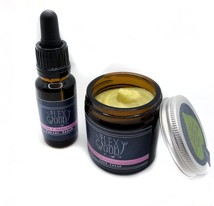 Rose und Weihrauch Creme & Serum Geschenkset - handgefertigt, 100% natürlich, vegan, feuchtigkeitssp