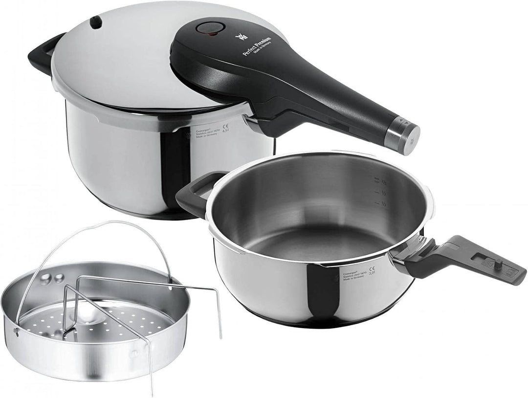 WMF Perfect Premium Schnellkochtopf Set 3-teilig 4,5l + 3,0l mit Einsatz-Set, Schnelltopf 22 cm, Cro