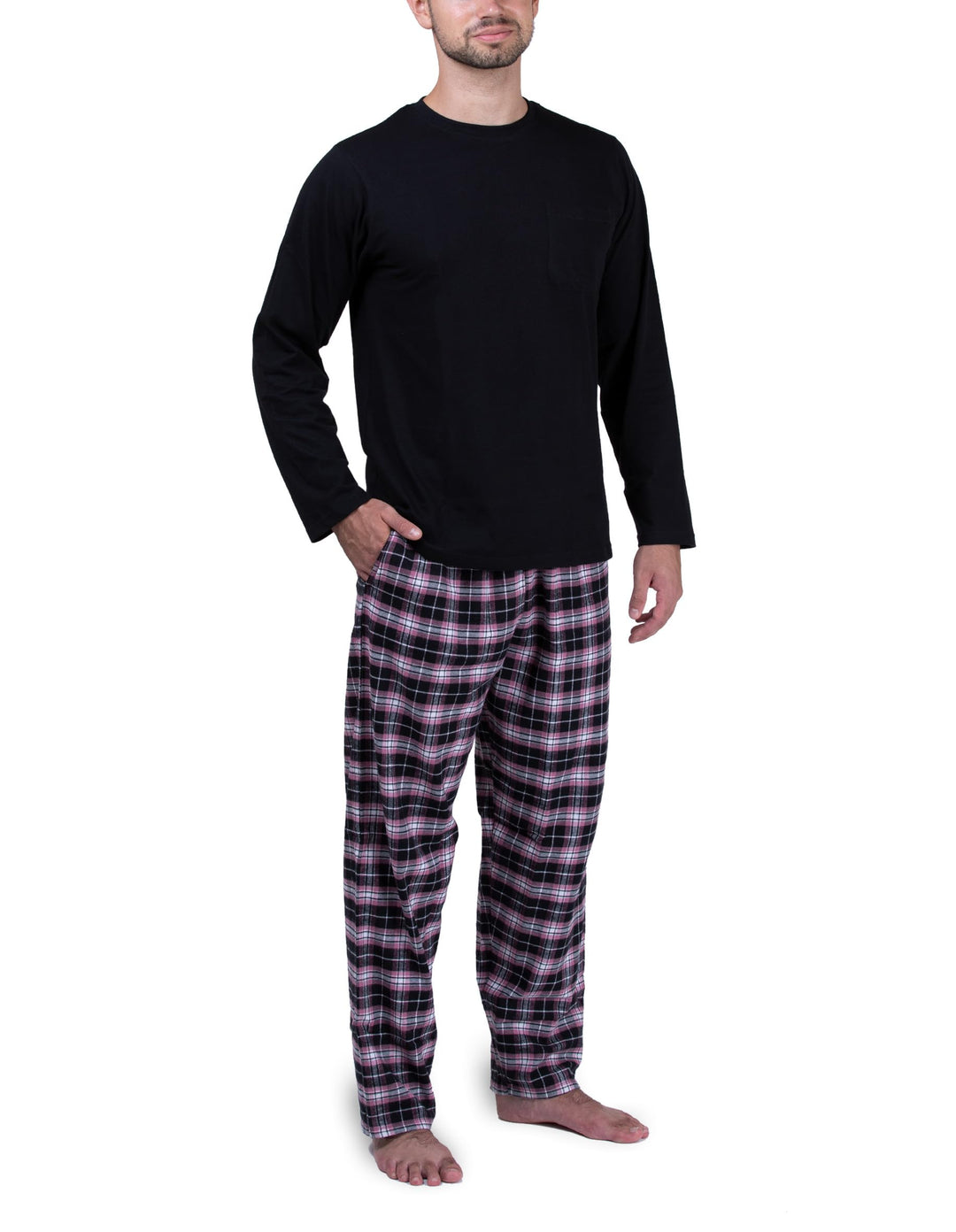 Moonline Herren Schlafanzug mit Flanellhose L Schwarz, L Schwarz
