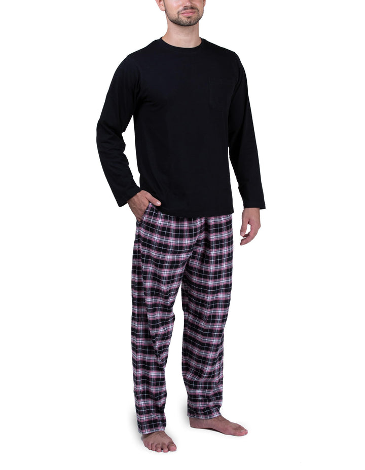 Moonline Herren Schlafanzug mit Flanellhose L Schwarz, L Schwarz