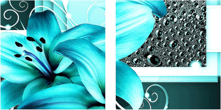Runa Art Bild Modern Blumen Lilien - Made in Germany - Wandbilder Abstrakt Türkis 4 Teilig 008642a