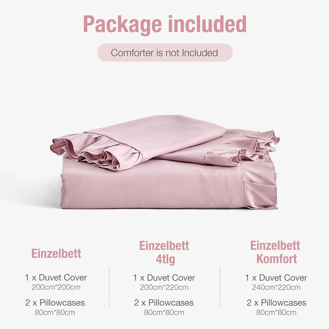 Lekesky Rüschen Rosa Bettwäsche 200x200 cm 3 Teilig Mädchen Mikrofaser Bettwäsche Blumen mit Reissve