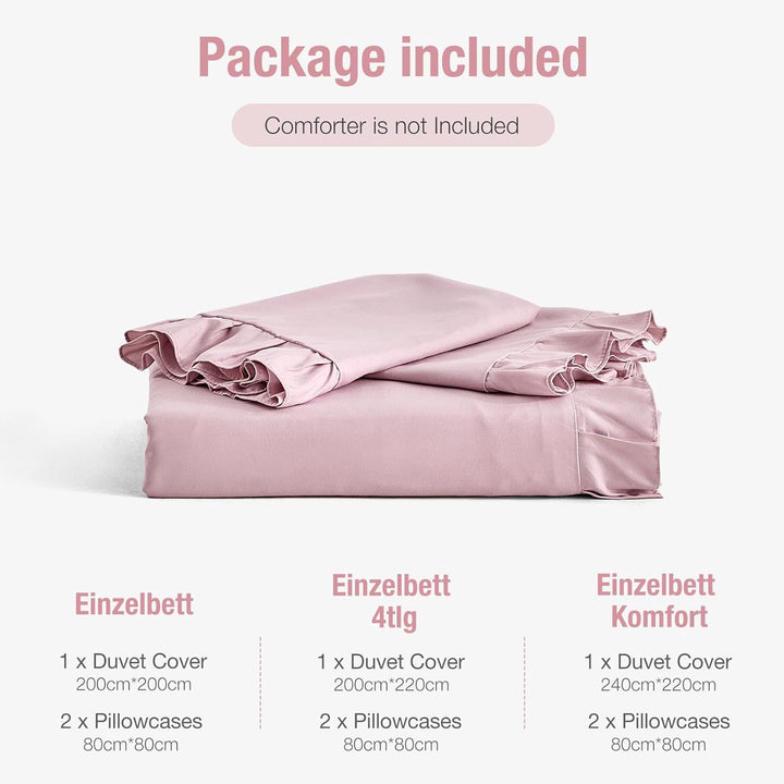 Lekesky Rüschen Rosa Bettwäsche 200x200 cm 3 Teilig Mädchen Mikrofaser Bettwäsche Blumen mit Reissve