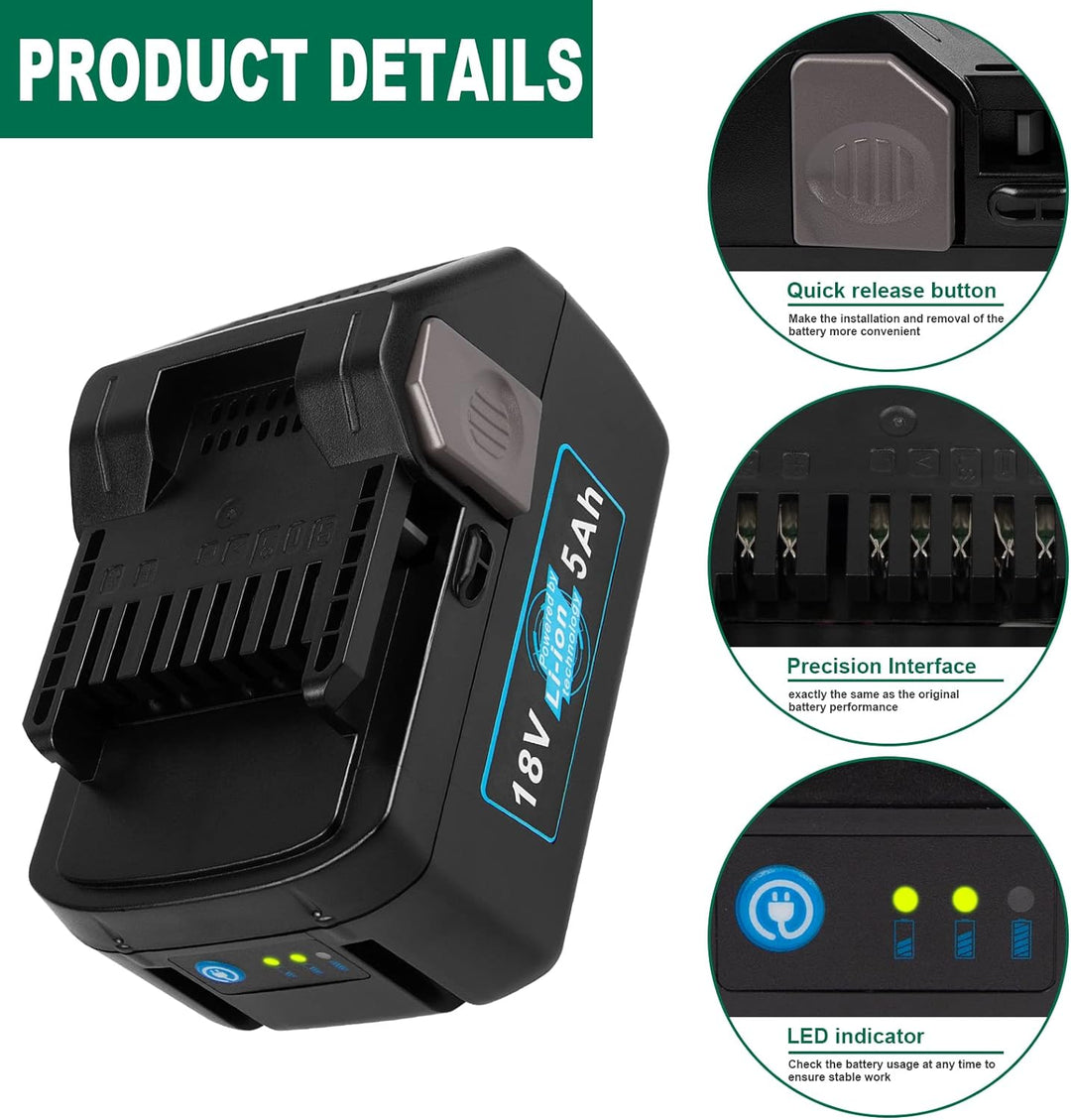 LabTEC 2 Packs BSL1830 Batterie für Hitachi, 18V 5000mAh Lithium Akku für Hitachi BSL1815 BSL 1815X