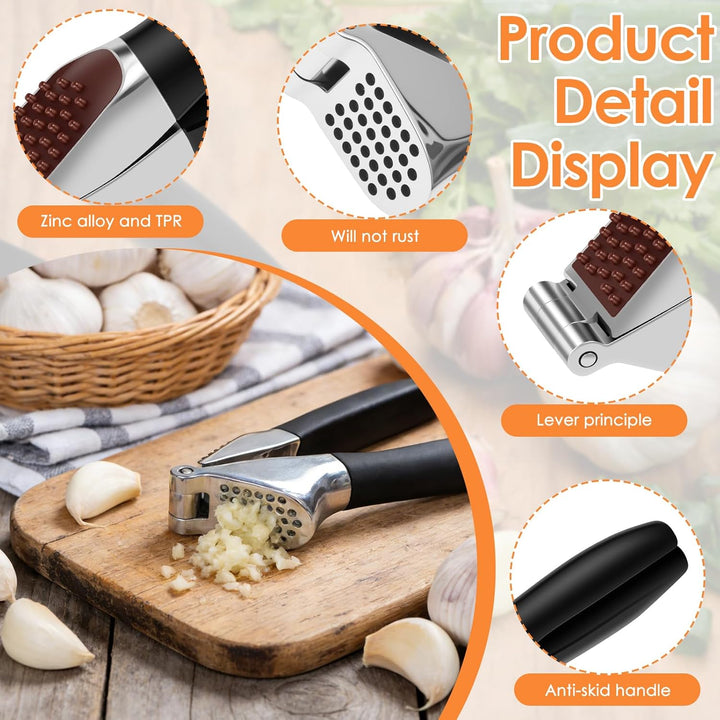 Knoblauchpresse Edelstahl,Premium Knoblauchpresse mit Sparschäler und Bürste,Garlic Press,Ingwerpres