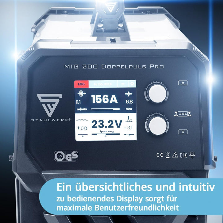 STAHLWERK MIG MAG 200 Doppelpuls Pro vollsynergisches Schweissgerät mit 200 Ampere und AK25/MB25 Sch