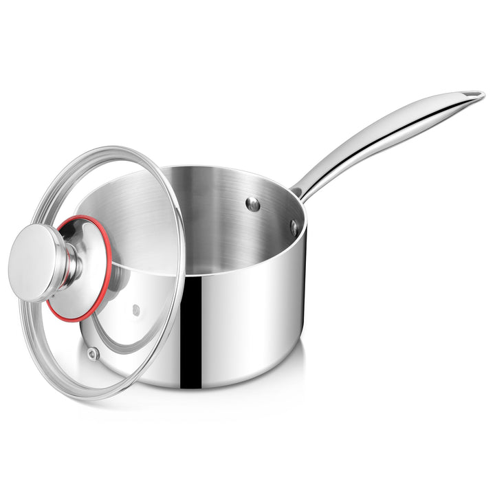 Joyfair Stielkasserolle, 16cm Premium 3-Lagen Edelstahl Milchtopf Induktion mit Deckel, 1,8 Liter Ko