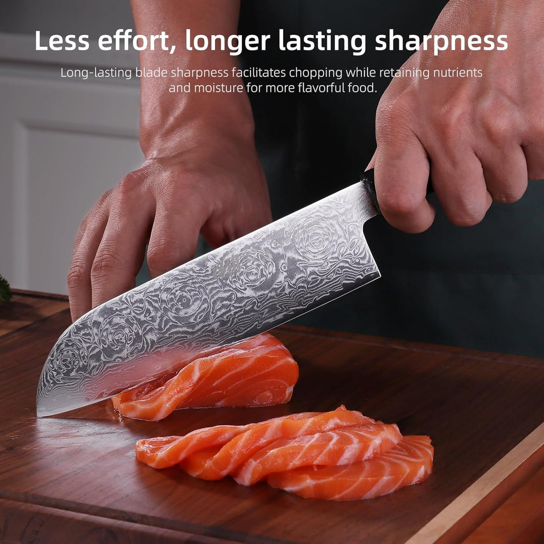 FINDKING 7-Zoll-Japanisches Santoku-Messer, Damastklinge Asiatisches Messer, Kochmesser für den tägl