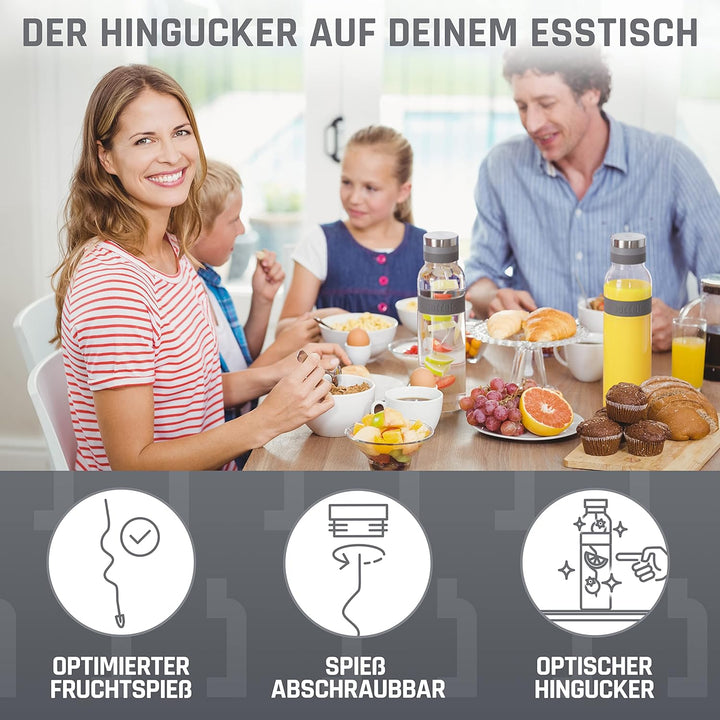 boddels Glaskaraffe mit Deckel und Sieb 1.100ml, rutschfester Griff, Glaskaraffe mit Fruchteinsatz,