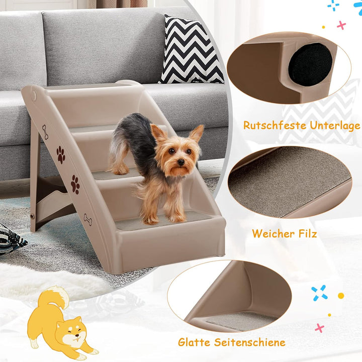 GOPLUS Hundetreppe mit 4 Stufen, Tragbare Tiertreppe aus Kunststoff, Klappbare Treppe für Haustiere,