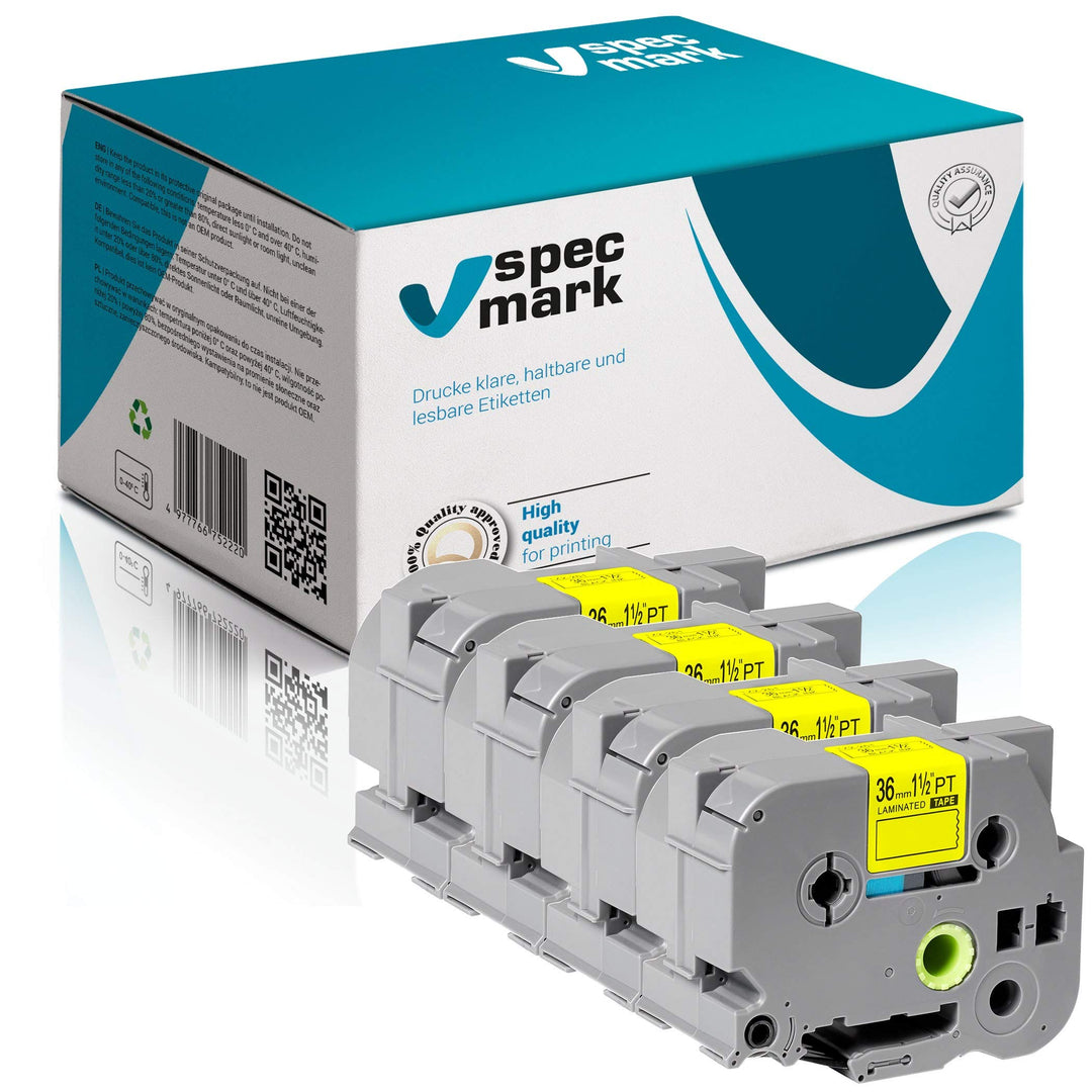 specmark Schriftband TZe-C61 36mm x 5m Satz x 4 St. Schwarz auf Gelb fluoreszierend Band kompatibel