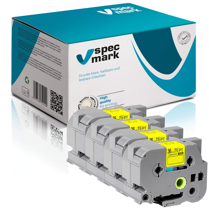 specmark Schriftband TZe-C61 36mm x 5m Satz x 4 St. Schwarz auf Gelb fluoreszierend Band kompatibel