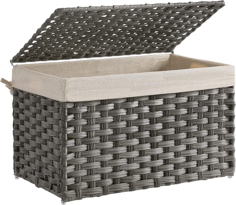 SONGMICS Aufbewahrungsbox aus Polyrattan, Aufbewahrungskorb, 60 L Wäschekorb, dekorative Truhe mit D