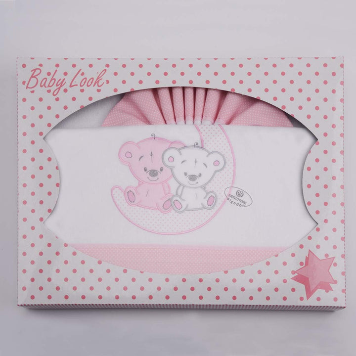 PEKITAS Bebe Flanell-Bettwäsche-Set, 3-teilig, für Kinderbett, 60 x 120 cm, 100% Baumwolle, Rosa, he