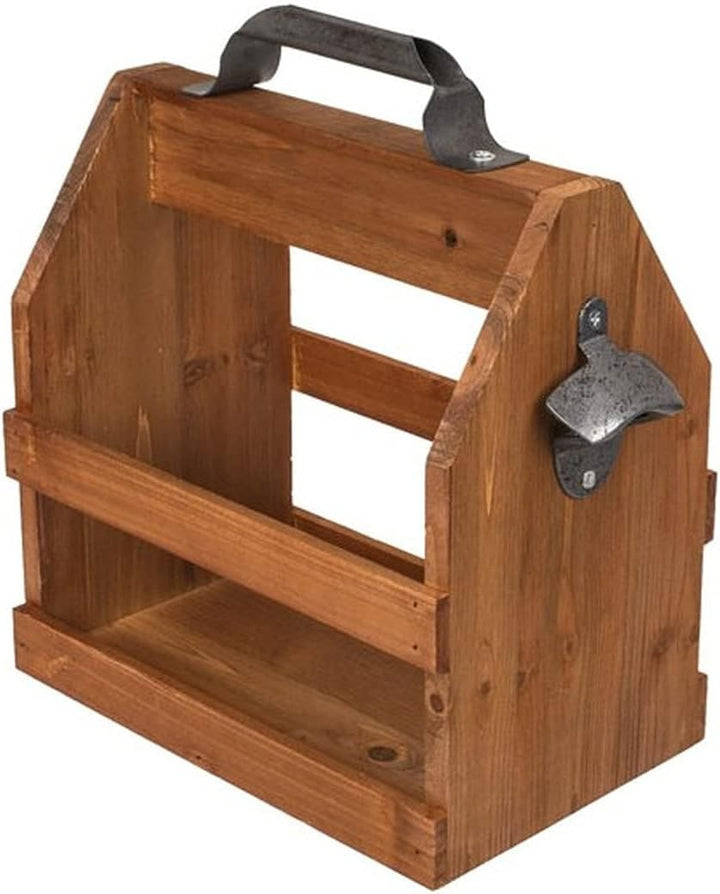 Retro Bierträger für 6 Flaschen 0,5 L Holz mit Metall Flaschenöffner Flaschenhalter Flaschenträger f