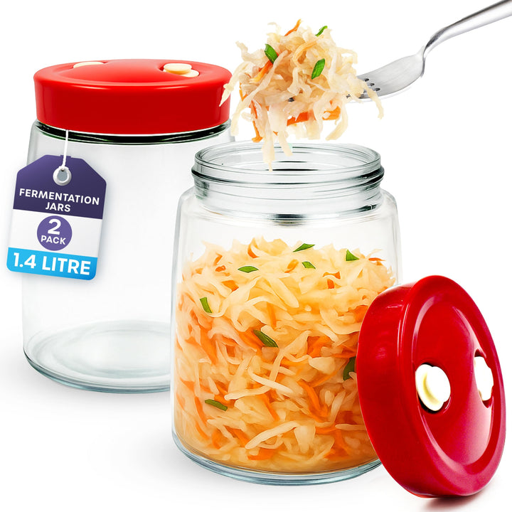1,4 l Gärglas mit Entlüftungsventil mit 1-Wege-Entlüftung – 2 Stück Gärglas für Kefir, Kimchi, Sauer