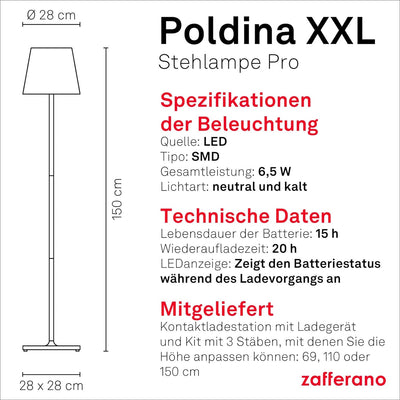 Zafferano Poldina Pro XXL - Dimmbare LED-Tischlampe aus Aluminium, Schutzart IP54, Innen-/Aussenbere