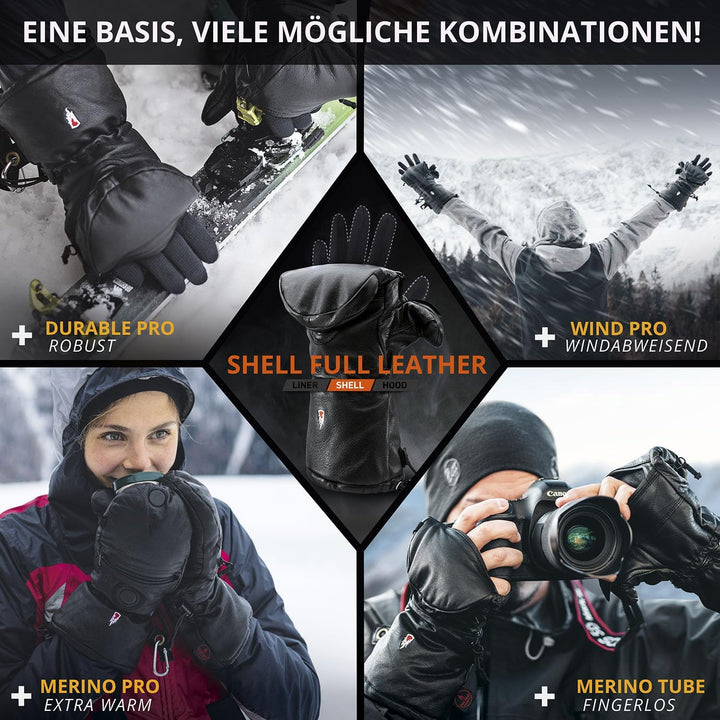 THE HEAT COMPANY Shell Full Leather Handschuhe - Die Innovation: Extra warme Leder Fäustlinge zum Um