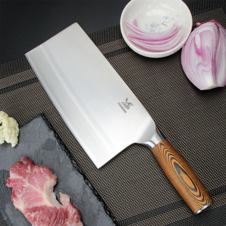 MSY BIGSUNNY Hackmesser Chinesisches Kochmesser, Klingenlänge 20,5cm, Grosses Klingenblatt, Kohlenst