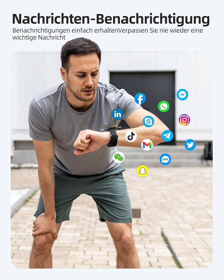 Parsonver Smartwatch Damen Herren, 5ATM Wasserdicht Schwimmuhr, 1.8" HD Bildschirm Fitnessuhr Damen