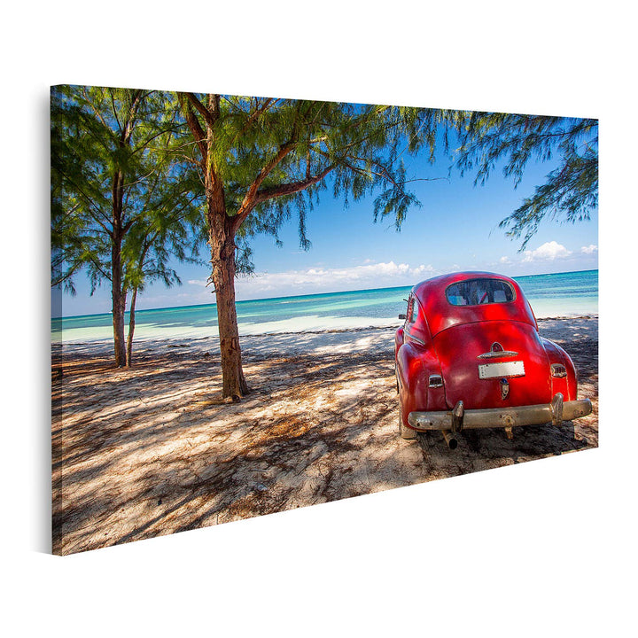 islandburner Bild auf Leinwand Oldtimer Rot Strand Kuba Bilder Wandbilder Poster Leinwand 100x57cm,