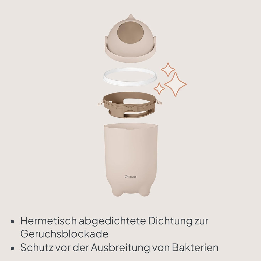 Lionelo Purebin – Windeleimer geruchsdicht, für universelle Beutel (ohne Kassette), Einhand-Bedienun
