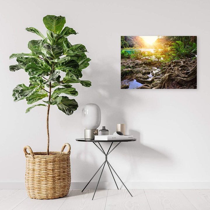 Feeby Leinwandbild Landschaft Bild Kunstdruck für Wohnzimmer Gelb 70x50 cm