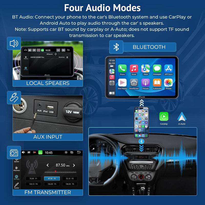 CARPURIDE Wireless CarPlay Android Auto, 7" HD Touchscreen Kabellos Car Stereo, Autoradio mit GPS Na