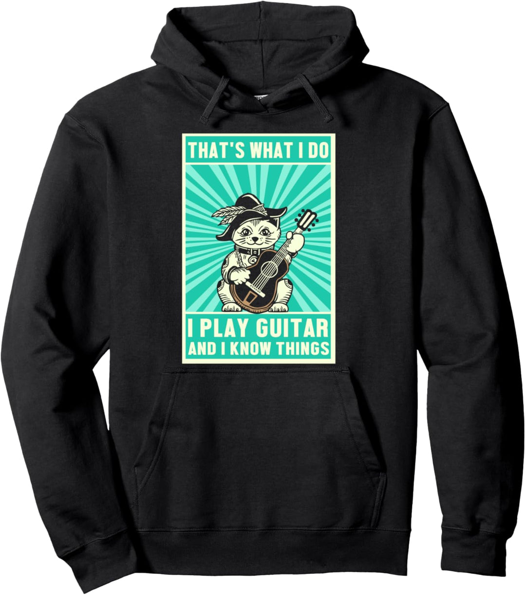 Gitarre Katze Gitarrenspieler Musiker Miau Kitty Musik Pullover Hoodie