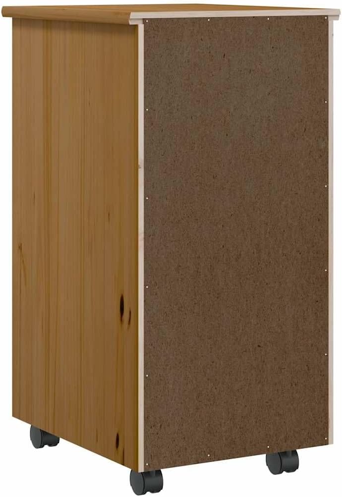 vidaXL Rollschrank mit Schubladen Moss Honigbraun Massivholz Kiefer Honigbraun und Weiss, Honigbraun