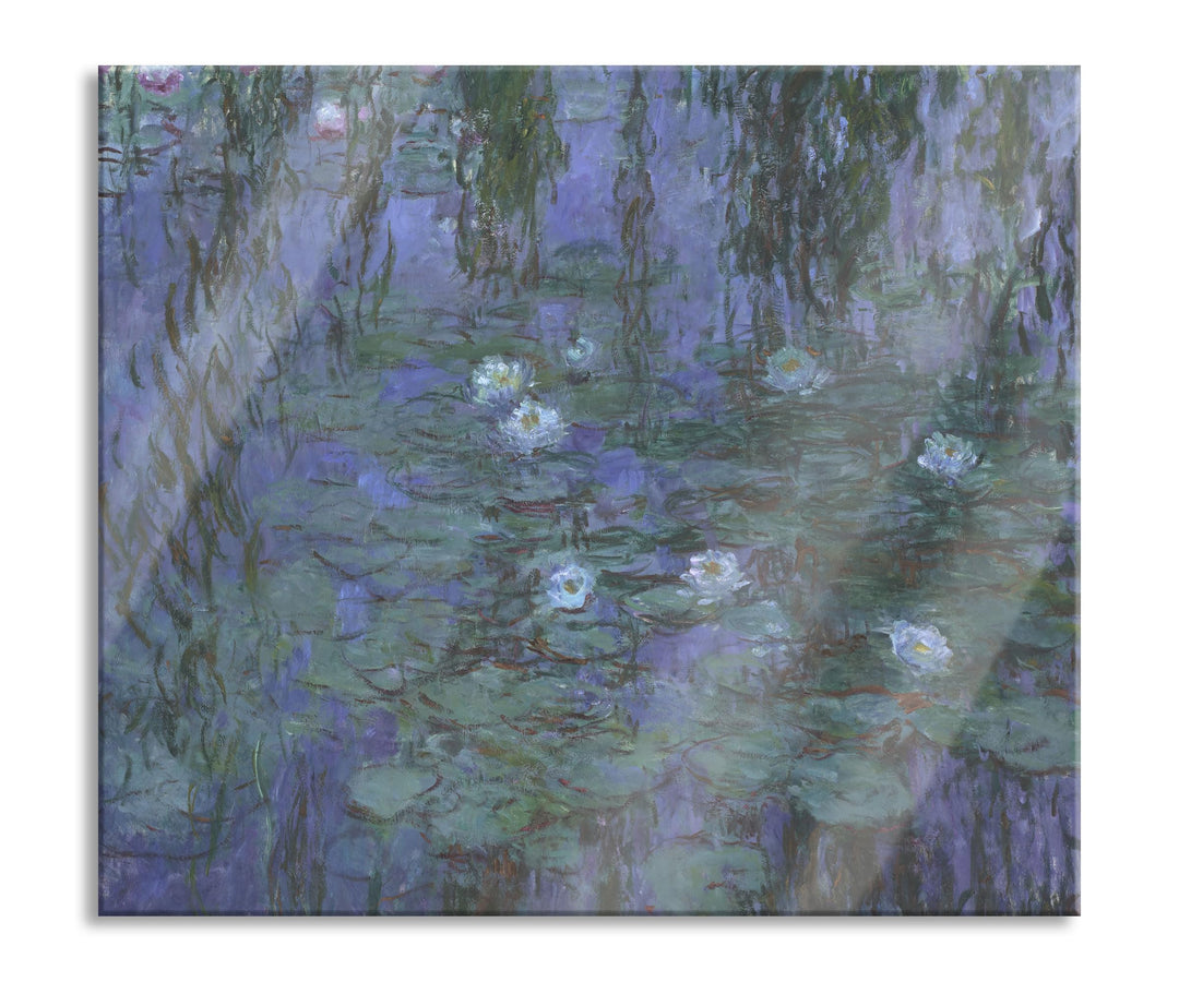 Claude Monet - Seerosen auf blaues Wasser Herdabdeckplatte & Spritzschutz aus Echtglas | Für Herd-Ko