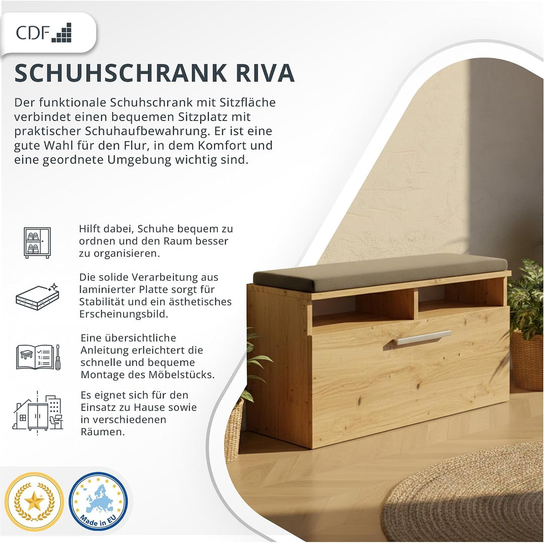 CDF Schuhschrank mit Sitzbank Sitzkissen Flurbank Schuhkommode Garderobenbank mit Kipptür 6 Fächer F