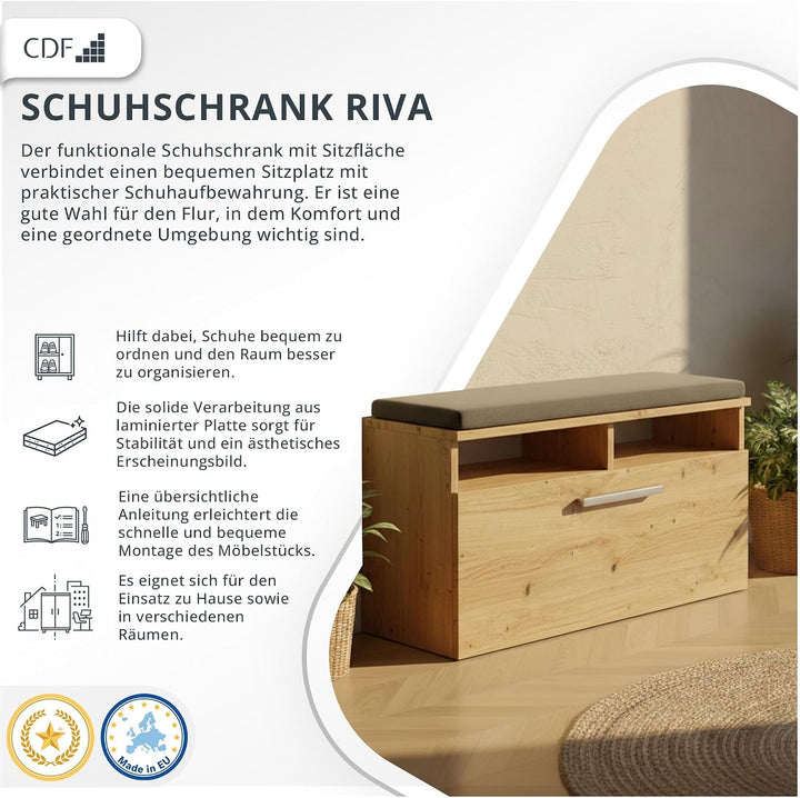 CDF Schuhschrank mit Sitzbank Sitzkissen Flurbank Schuhkommode Garderobenbank mit Kipptür 6 Fächer F