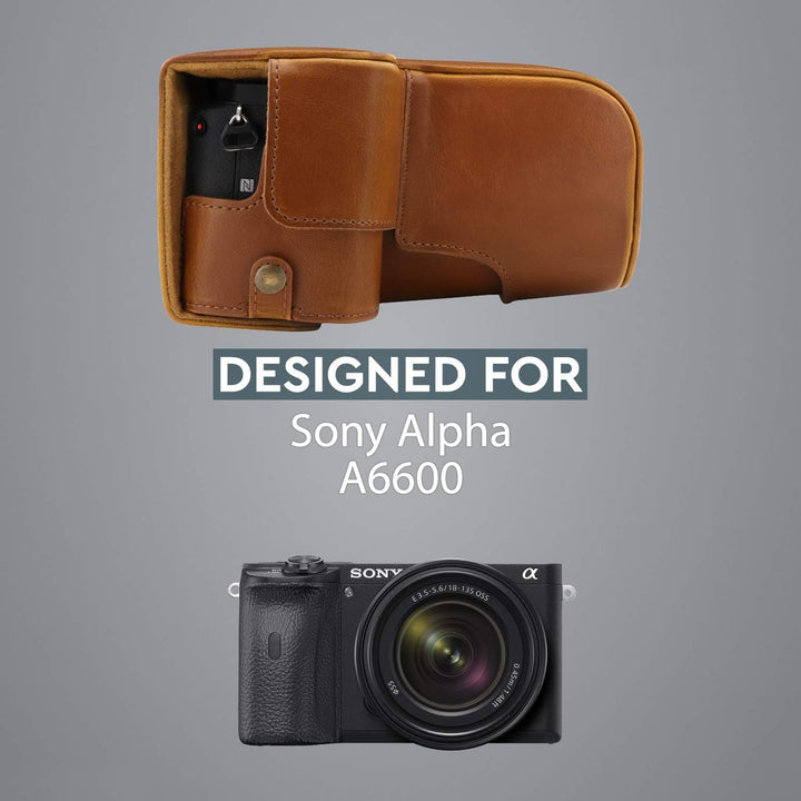 MegaGear MG1806 Ever Ready Kameratasche aus Leder, kompatibel mit Sony Alpha A6600 (18-135 mm), Hell