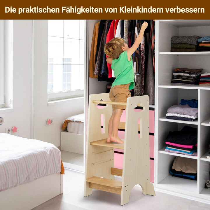 COSYLAND Lernturm ab 1 Jahr - Höhenverstellbarer Learning Tower für Kinder (3-stufig) - Montessori L