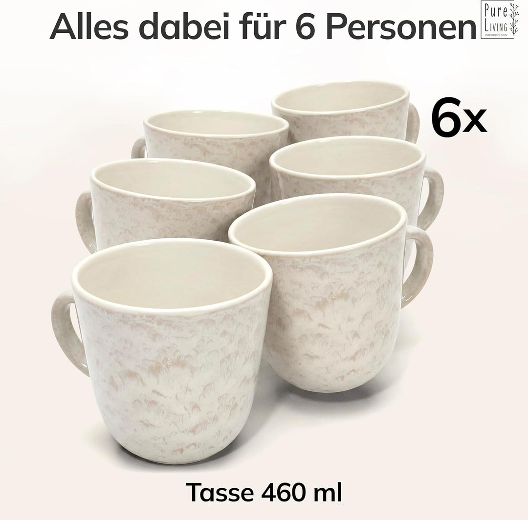 Steingut Kaffeetassen 6 Personen Ibiza TESTSIEGER, Traumhaftes Mediterranes Steingut Tassen Set, Sty