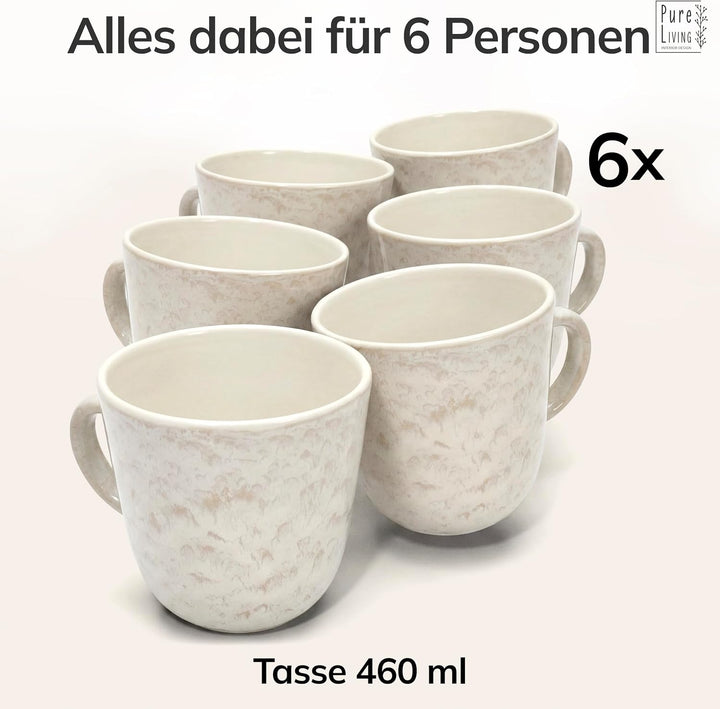 Steingut Kaffeetassen 6 Personen Ibiza TESTSIEGER, Traumhaftes Mediterranes Steingut Tassen Set, Sty