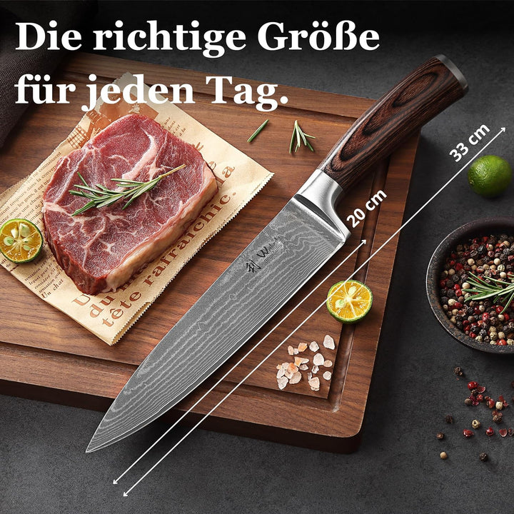 Wakoli EDIB Damastmesser Chefmesser 20 cm Klinge extrem scharf aus 67 Lagen I Damast Küchenmesser un