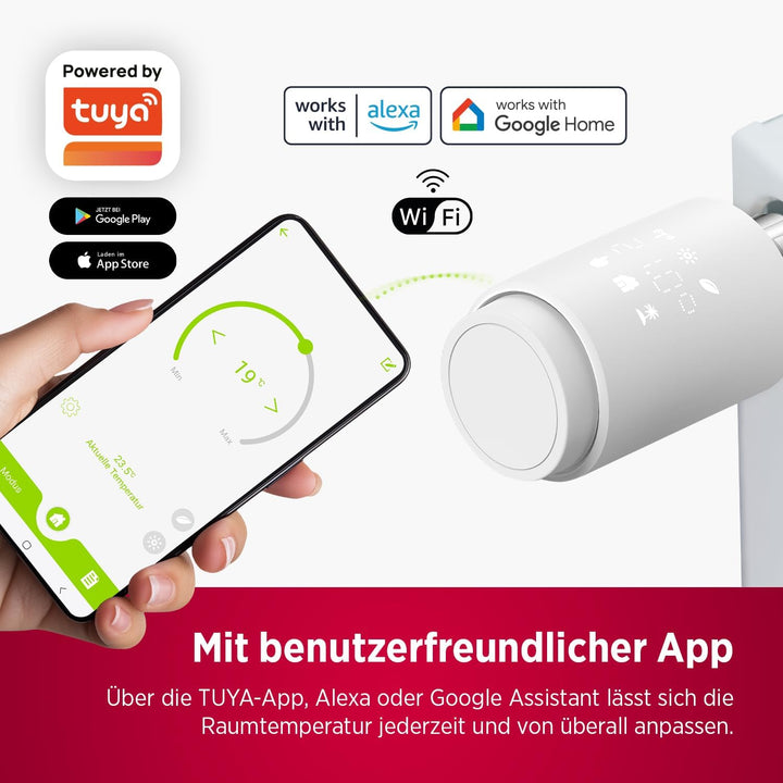 Olympia HT-02Y Smart Thermostat WiFi | Heizkörperthermostat Smart mit Tuya-App, Alexa &amp; Google | Ein