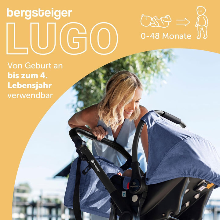 Bergsteiger Kinderwagen Lugo 3in1 | Kombikinderwagen Komplettset inkl. Zubehör - Babyschale, Buggy-A