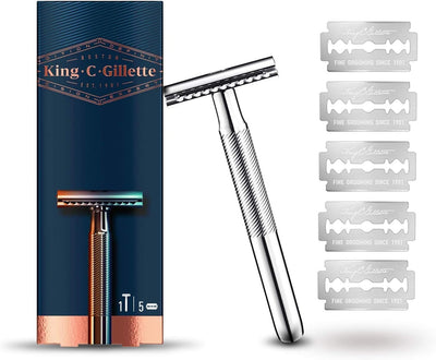 King C. Gillette Rasierhobel Herren, Rasierer + 5 Rasierklingen & Bartpflege Rasierpinsel Herren mit
