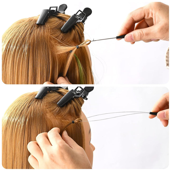 FOSHIO Haarverlaengerung Werkzeug Microring Extensions Set mit 200 Schwarz Microringe 2 Stück Micror